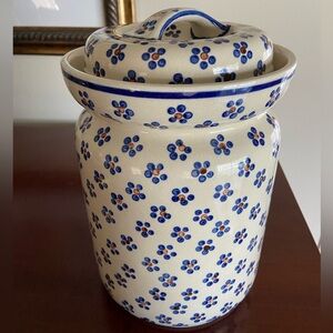Polish Pottery Boleslawiec Daisy Dots LARGE Fermenting Crock Water Seal Airlock